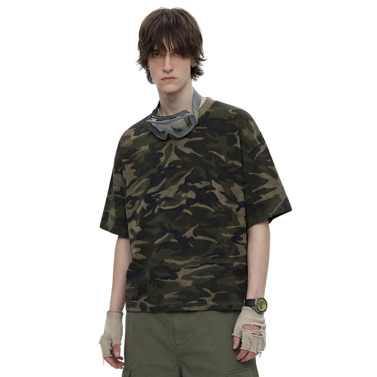 Camiseta destructiva de peso pesado con borde crudo de 10 oz
