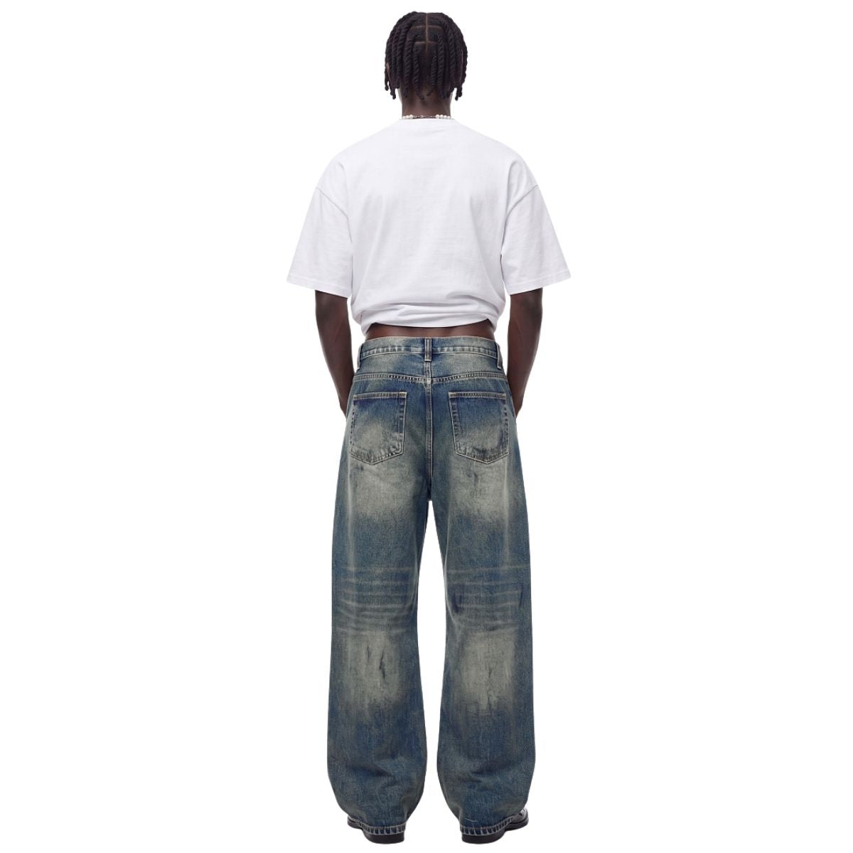 Vintage Washed Dirty Yellow Mud Wide Leg Jeans