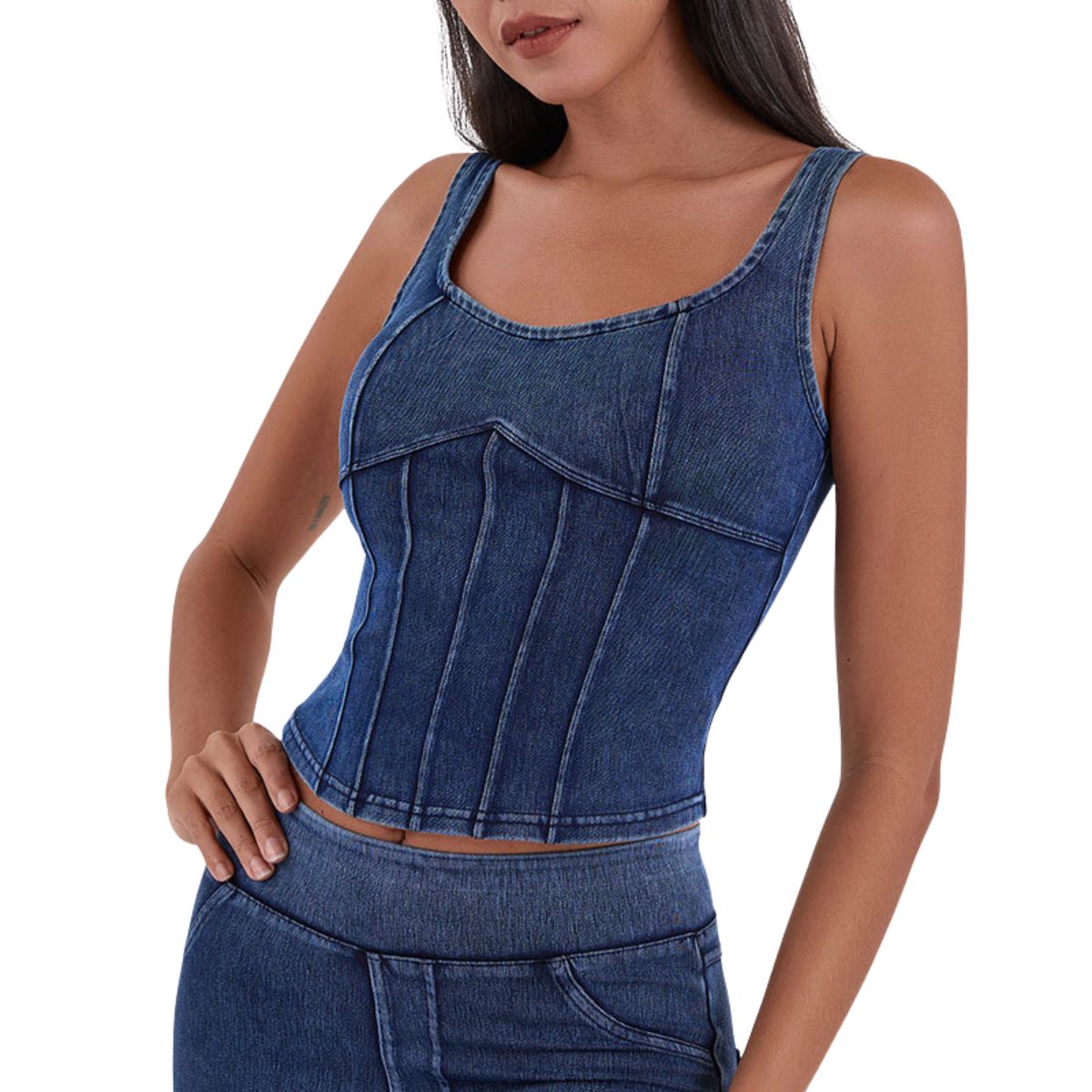 Knit Denim Corset Crop Fitted Tank