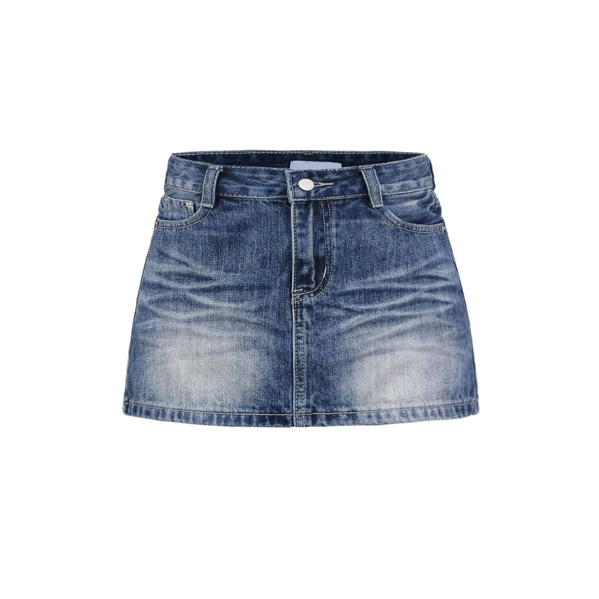 Falda vaquera con bordado de perlas y lavado vintage