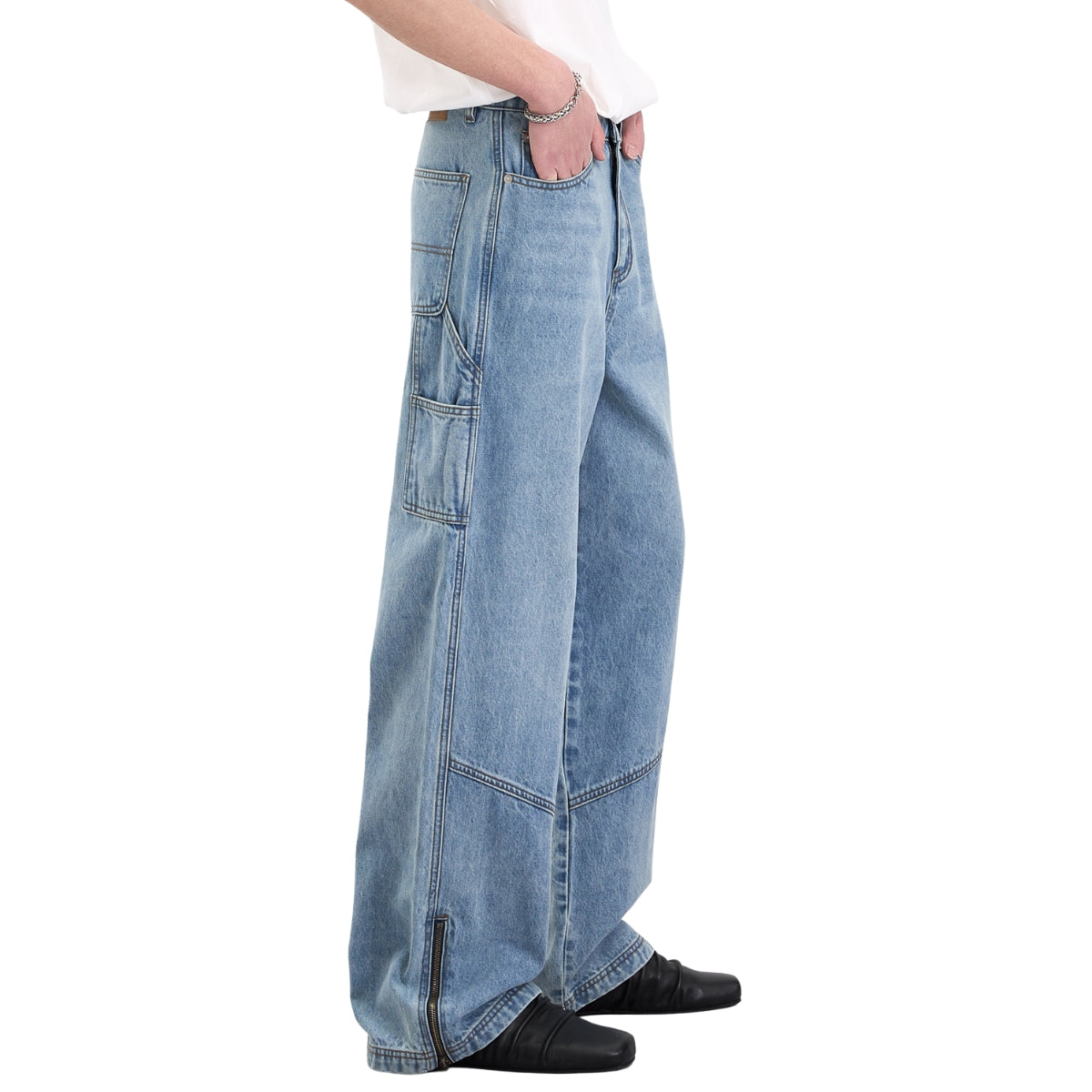 Zipped Panelled Streetwear Baggy Straight-Leg Jeans
