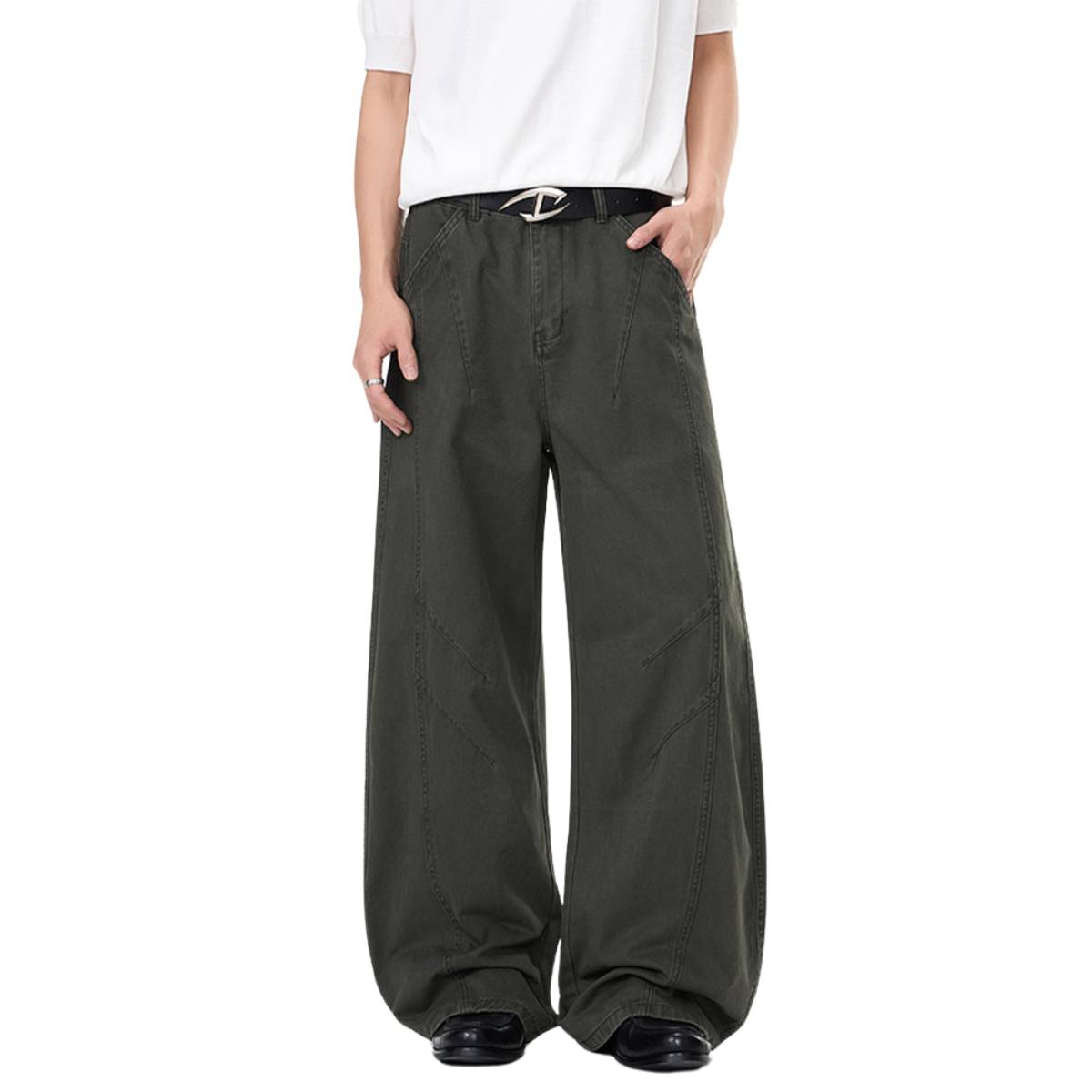 Pantalones de algodón con pierna ancha y color liso