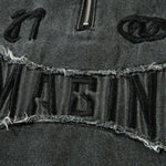 Oversized Stand-up Collar Washed Distressed Denim Jacket