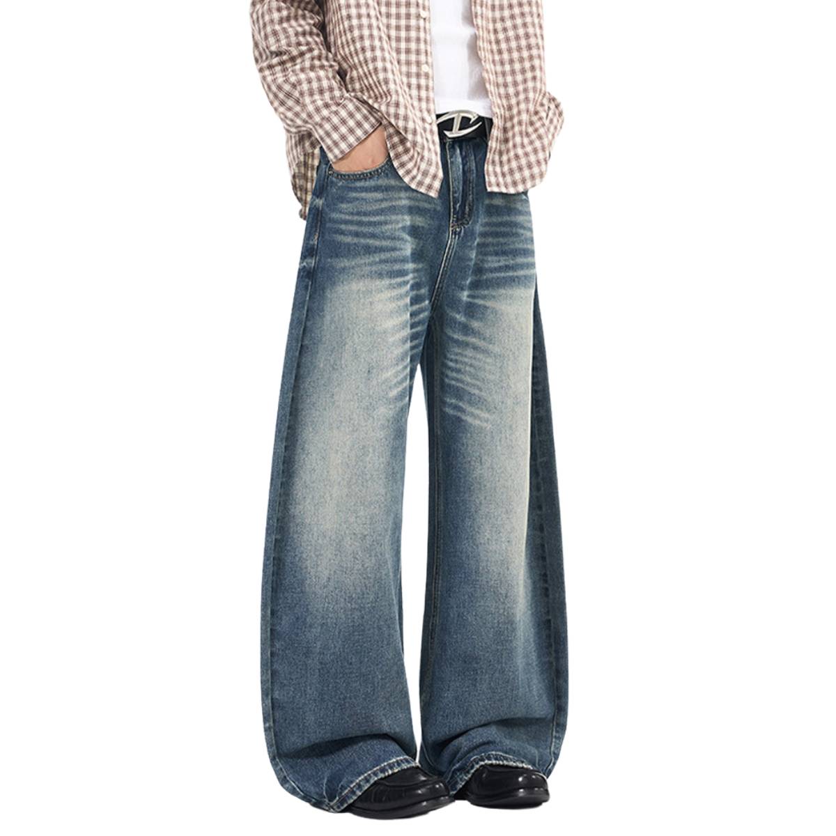 Washed Scythe Silhouette Wide Leg Denim Pants