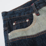 Patchwork Curved Wide-Leg Raw Denim Premium Jeans