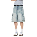 Vintage Washed Multi Pocket Denim Cargo Bermuda Shorts