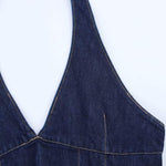 Halter Neck Denim Mini Flounce Dress