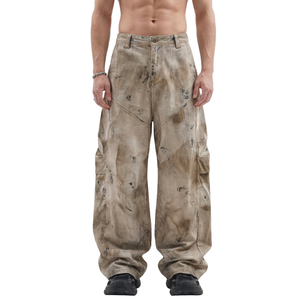 Muddy Wash Denim Texture Loose-Fit Jeans