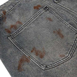 Men's Distressed Washed Denim Cargo Pants Wide Leg Paint Tie-Dye Unique