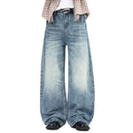 Vintage Whiskered Gradient Washed High Waist Barrel Wide Leg Denim Jeans