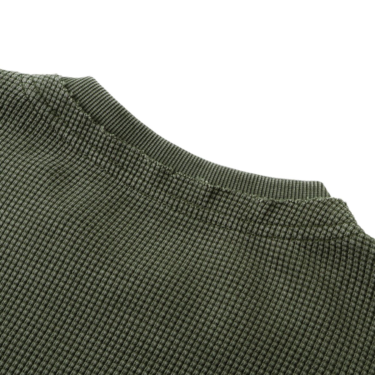 Waffle Raw‑Edge Spliced Distressed Long‑Sleeve T‑Shirt