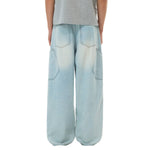Light Wash Utility Cargo Pocket Wide Leg Jeans