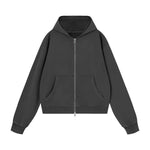 French Terry Washed Distressed Double‑Zip Hoodie
