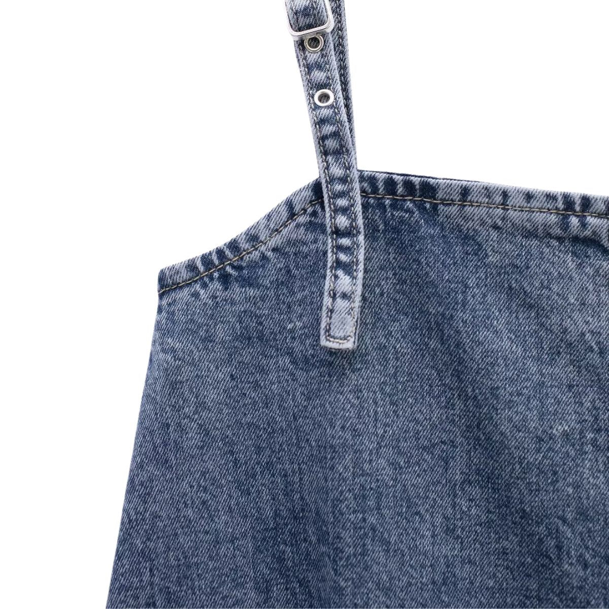 Falda vaquera con bordado de perlas y lavado vintage