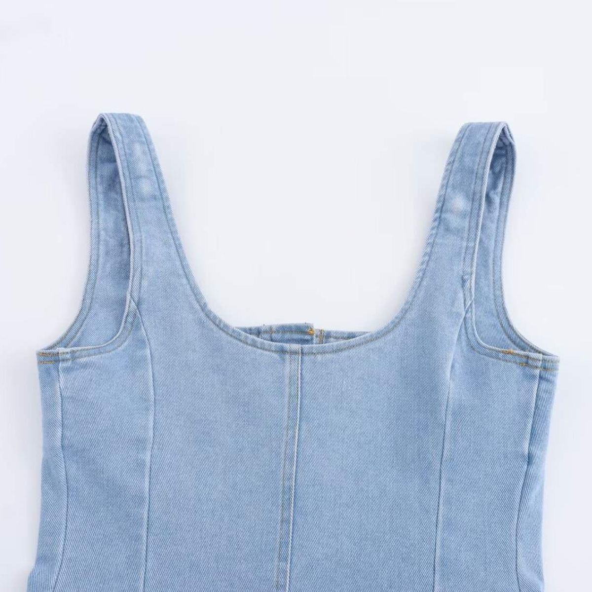 Button-Front Strappy Denim Maxi Dress