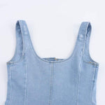 Button-Front Strappy Denim Maxi Dress