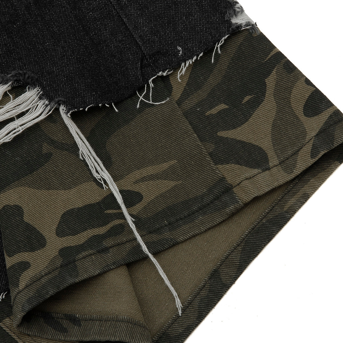 Camo Patchwork Denim Ripped Bermuda Shorts