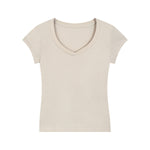 Solid-Color V-Neck Cotton T-Shirt 215gsm