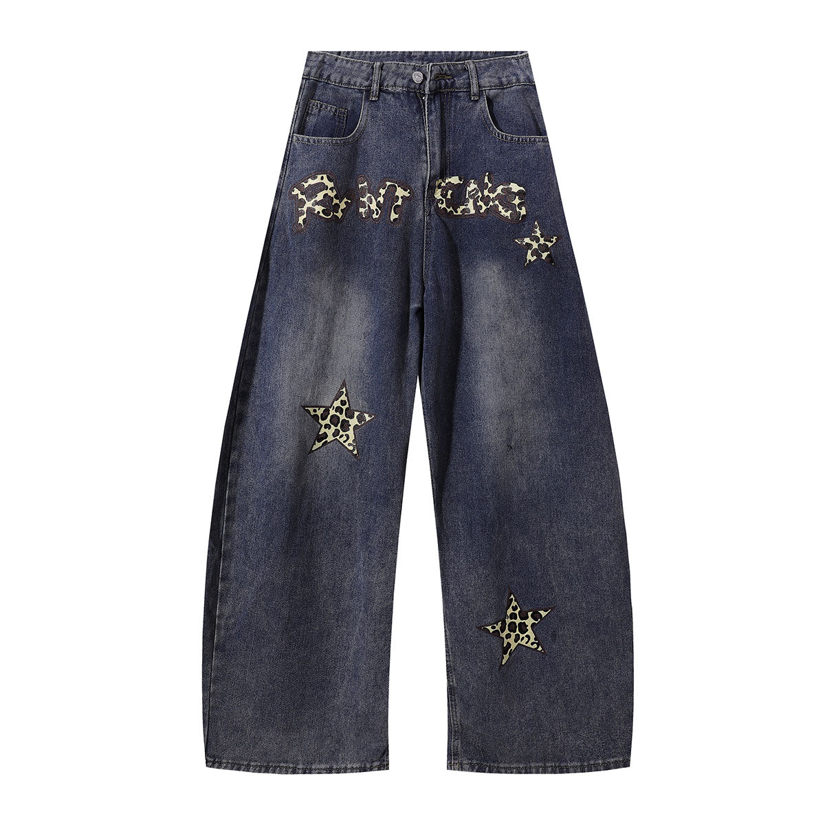 Leopard Star Patch Wide-Leg Denim Jeans
