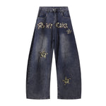 Leopard Star Patch Wide-Leg Denim Jeans