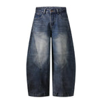 Faded Wash Panel Stitching Barrel-Leg Jeans