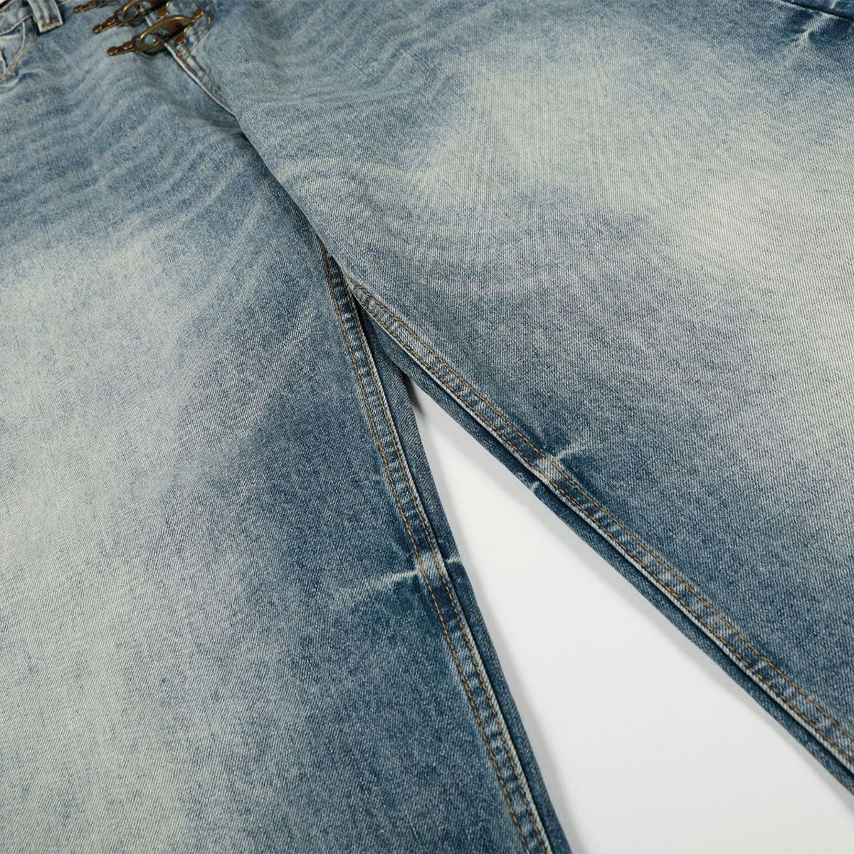 Distressed Wide Leg Gold Closure Denim