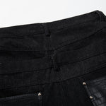 Faux Leather Accent High Waisted Wide Leg Denim Trousers