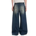 Vintage Whiskered Slub Relaxed Wide-Leg Denim Pants