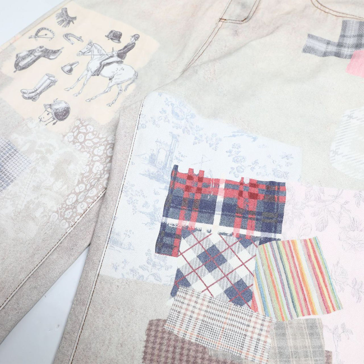 High Street Vintage-Inspired Patchwork Print Wide-Leg Jeans