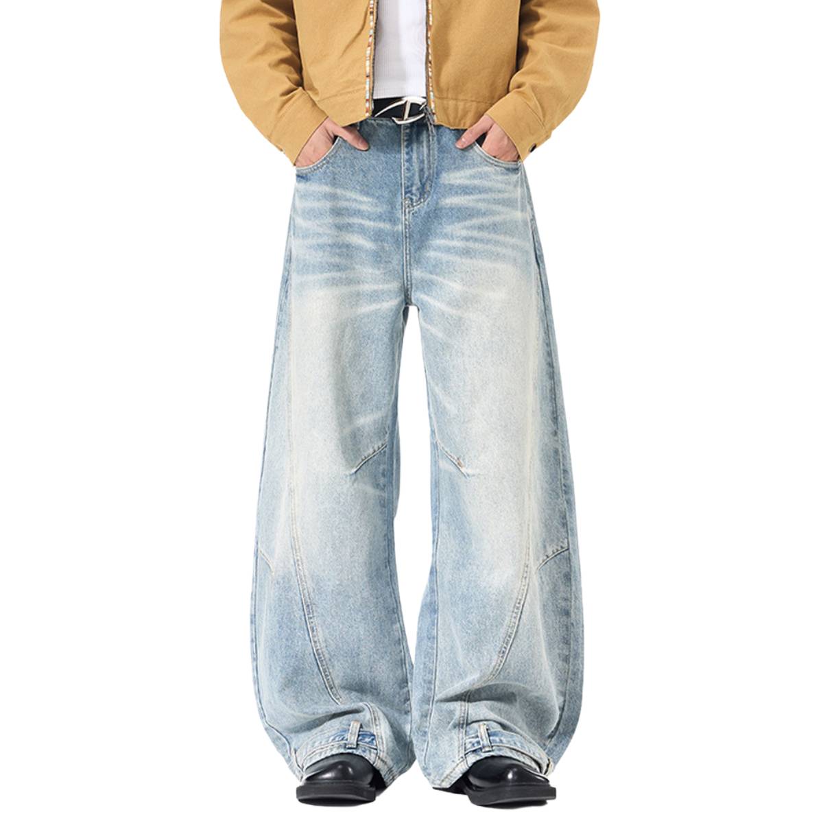 Gradient Washed Whiskered Relaxed Adjustable Hem Pants