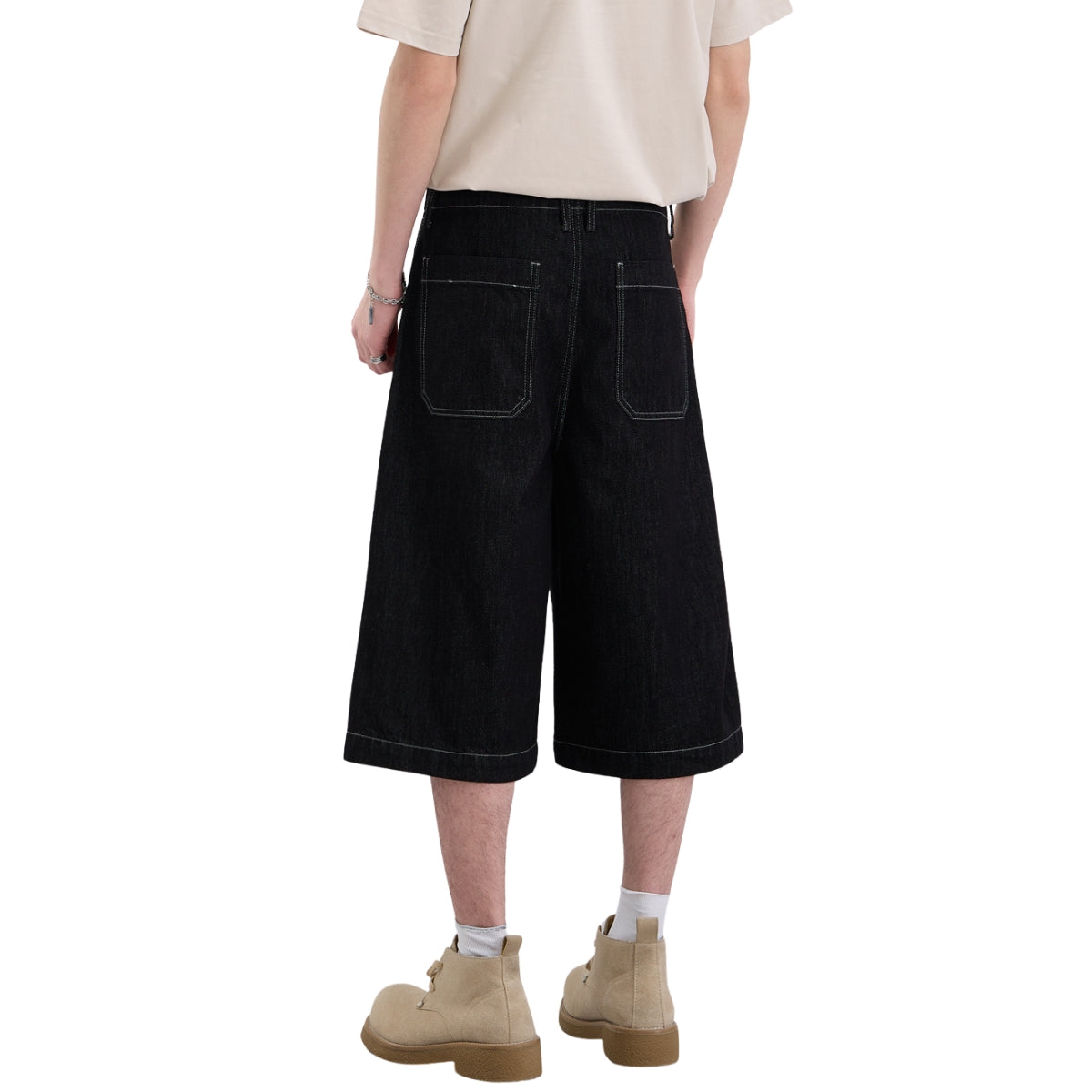 High-Waist A-Line Denim Cropped Shorts