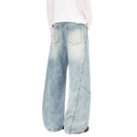 Vintage Washed Curved Loose Wide-Leg Jeans
