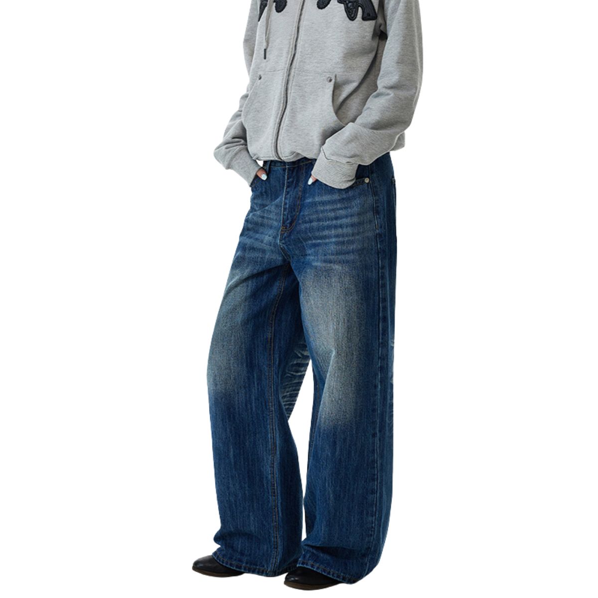 Slub Denim Wide Leg Jeans