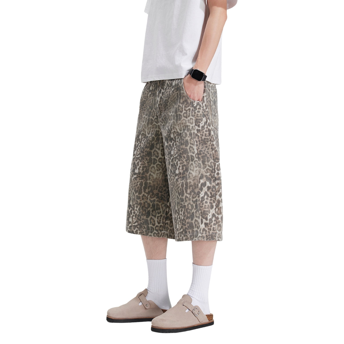 Retro Leopard Baggy Bermuda Shorts