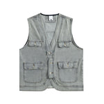 Relaxed V-Neck Denim Cargo Vest
