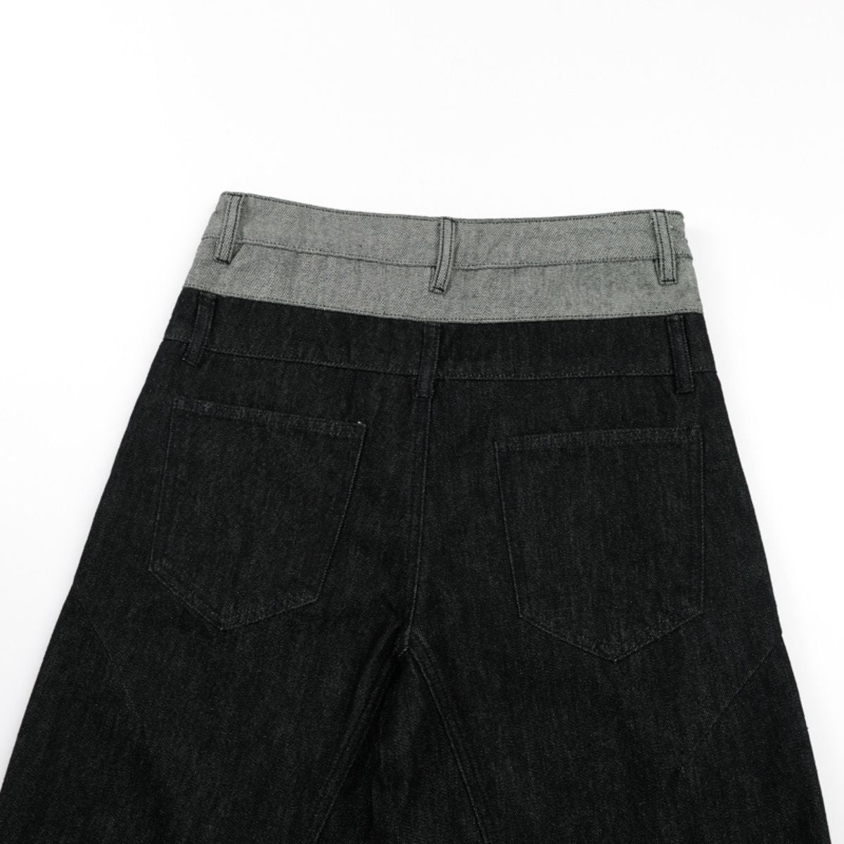 Two‑Tone Waistband Black Wide‑Leg Denim Jeans