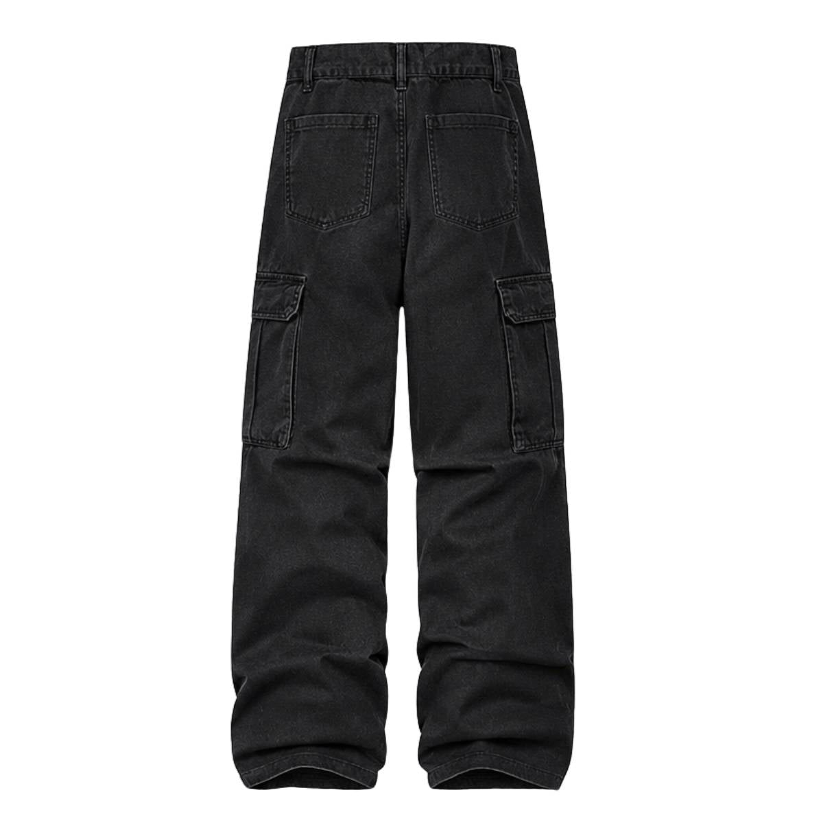 American Workwear Relaxed Solid Patchwork Wide-Leg Utility Cargo Pants