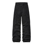 American Workwear Relaxed Solid Patchwork Wide-Leg Utility Cargo Pants