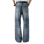 Vintage Washed Crease Effect Wide Leg Baggy Denim Jeans