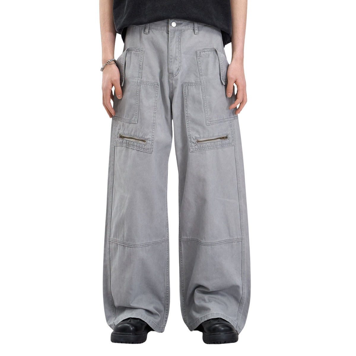 Multi-Pocket Baggy Utility with Zipper Detail Cargo Pants