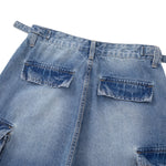 Pleated Vintage Wash Denim Baggy Jeans