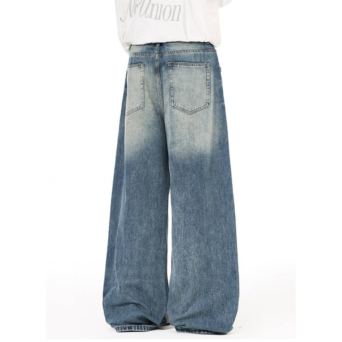 High Street Gradient Washed Whiskered Wide Leg Denim Jeans