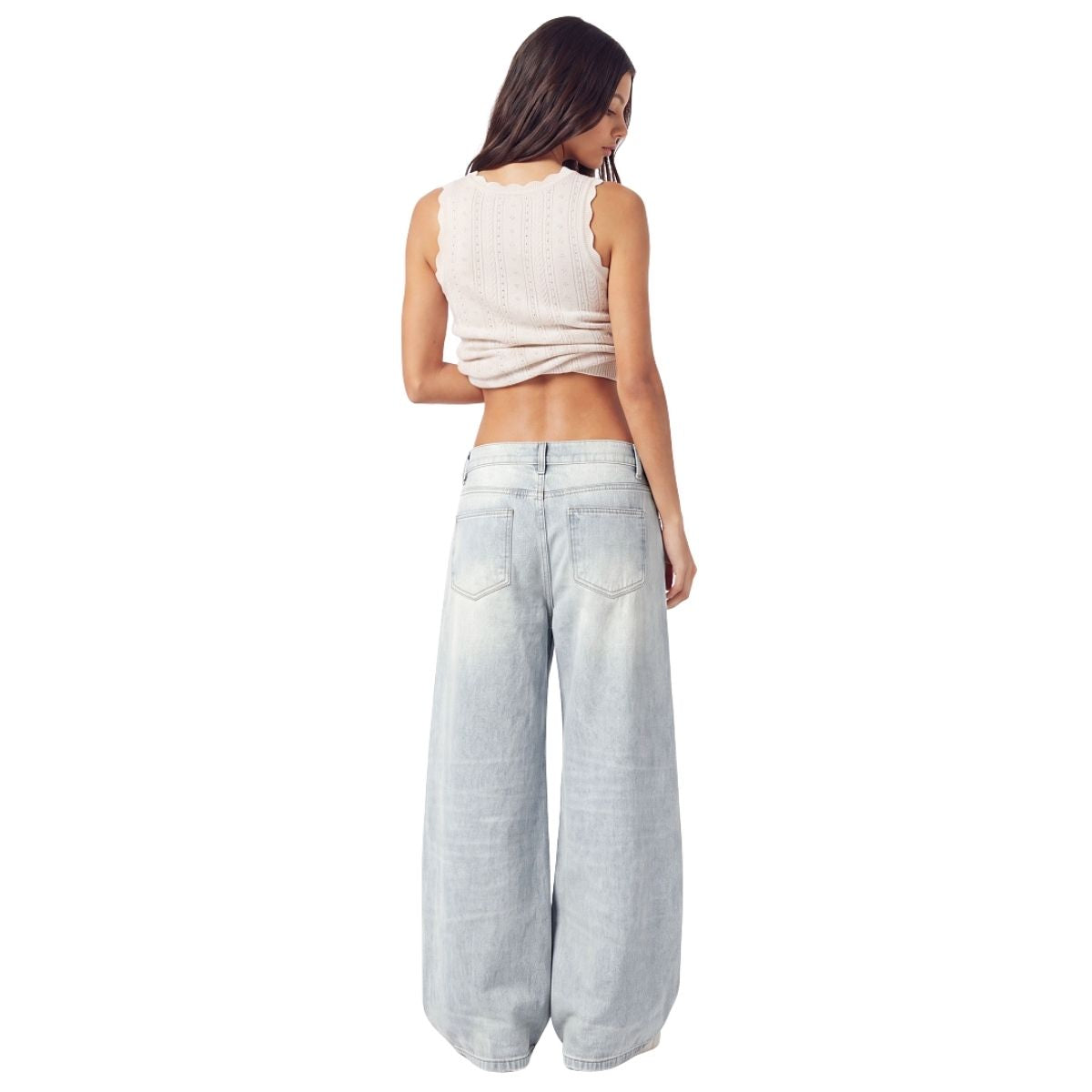 Vintage Washed Distressed Gradient Stripe Wide Leg Jeans