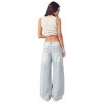 Vintage Washed Distressed Gradient Stripe Wide Leg Jeans