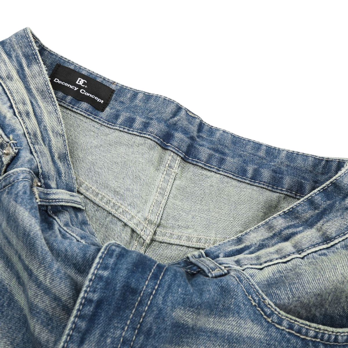 Vintage Washed Whiskered Wide Leg Jeans