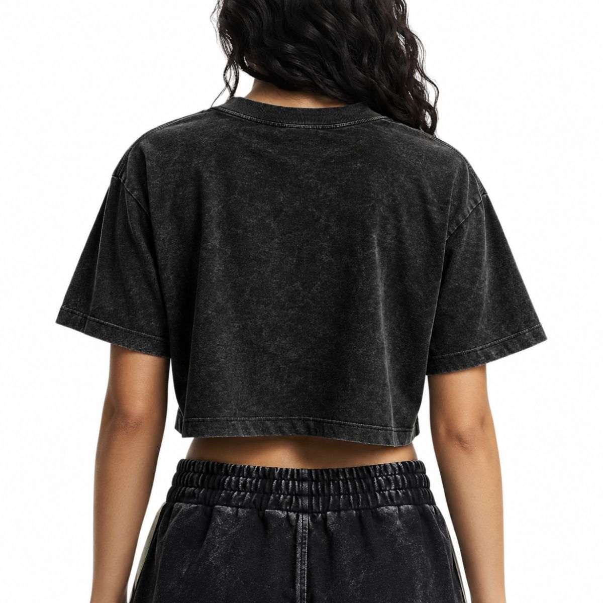 Women's Loose Fit Acid Wash Cropped Short Sleeve T-Shirt