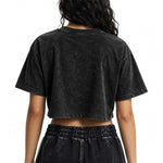 Women's Loose Fit Acid Wash Cropped Short Sleeve T-Shirt