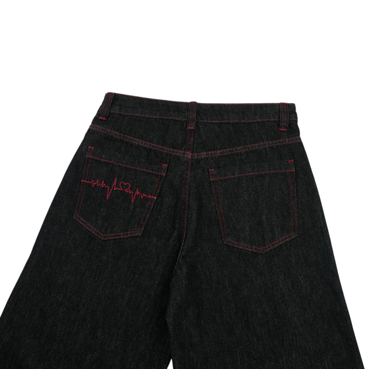 Embroidered Raw Denim Vintage Washed Loose Straight‑Leg Jeans