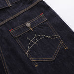 Deconstructed Embroidered Raw Denim Bermuda Shorts