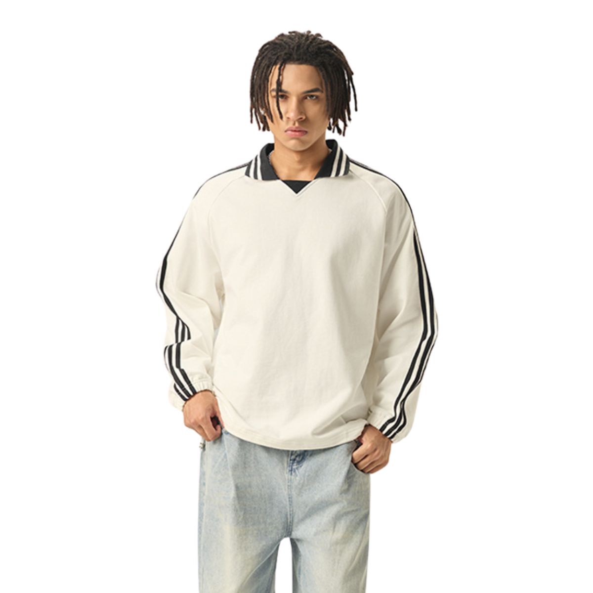 Retro Striped Collar Pullover Sweatshirt